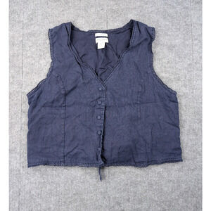 Laura Ashley Blouse Womens XL Linen Cottagecore Blue Coastal Cowgirl Peasant